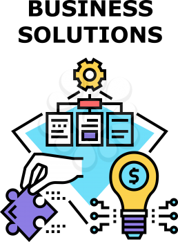 Business Solutions And Idea Vector Icon Concept. Business Solutions And Idea For Startup Company, Developing Working Process And Management Employees And Work. Earning Money Color Illustration