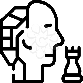 robot head brain play chess line icon vector. robot head brain play chess sign. isolated contour symbol black illustration