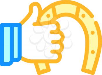hand holding horseshoe color icon vector. hand holding horseshoe sign. isolated symbol illustration