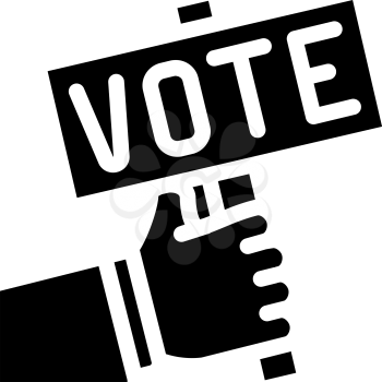 hand holding vote nameplate glyph icon vector. hand holding vote nameplate sign. isolated contour symbol black illustration