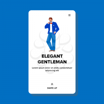 Elegant Gentleman Wearing Tuxedo And Tie Vector. Elegant Gentleman Businessman Wearing Fashionable Costume And Accessories. Character Guy In Elegance Classic Suit Web Flat Cartoon Illustration