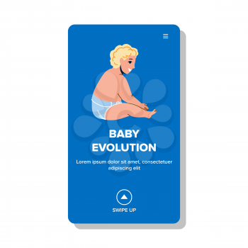 Baby Evolution Growth Physical Process Vector. Baby Evolution From Embryo In Womb To Born And Growing, Human Anatomy. Caucasian Character Child In Diaper Web Flat Cartoon Illustration