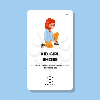 Kid Girl Lacing Shoes For Walking Outdoor Vector. Preteen Child Tying Shoes Laces And Preparing For Walk Outside Or Playing On Playground. Character Dressing Web Flat Cartoon Illustration
