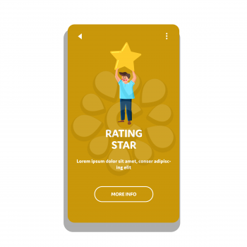 Rating Star Client After Successful Service Vector. Man Customer Rating Star After Excellent Deal Or Reporting About Purchase Product. Character Feedback Web Flat Cartoon Illustration