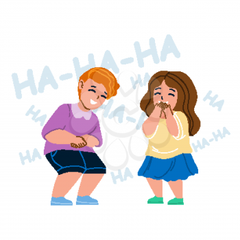 Kids Laughing Together From Funny Joke Vector. Little Happy Children Boy And Girl Couple Laughing, Positive Emotion. Characters Preteen Brother And Sister Leisure Time Flat Cartoon Illustration