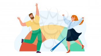Good Credit Score Celebrate Man And Woman Vector. Businessman And Businesswoman Dancing And Celebrating Good Credit Score. Characters Family Couple Finance Flat Cartoon Illustration