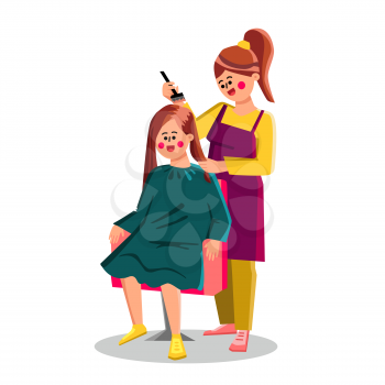 Hairdresser Hair Dye Client Girl With Brush Vector. Hairdressing Salon Worker Hair Dye With Paintbrush Customer Young Woman. Characters Beauty Service Occupation Flat Cartoon Illustration