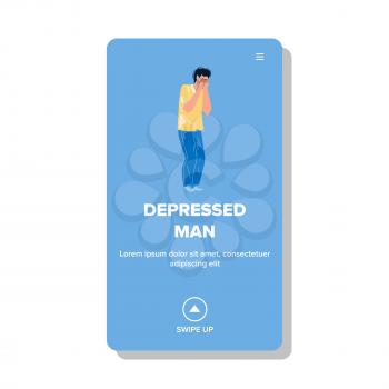 Depressed Man With Failure Trouble Crying Vector. Frustrated Unhappy And Depressed Man With Life Crisis Cry. Character Guy Negative Emotion Dramatic Situation Web Flat Cartoon Illustration