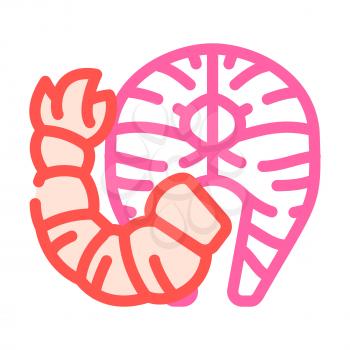 sea product fish and shrimp color icon vector. sea product fish and shrimp sign. isolated symbol illustration