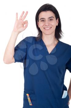 Royalty Free Photo of a Dentist Showing an Okay Sign