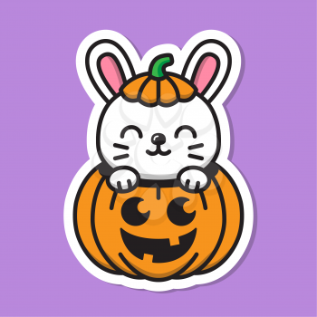 Vector illustration of a rabbit in a pumpkin