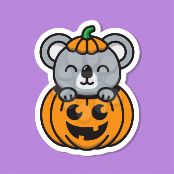 Vector illustration of a koala bear inside of a pumpkin