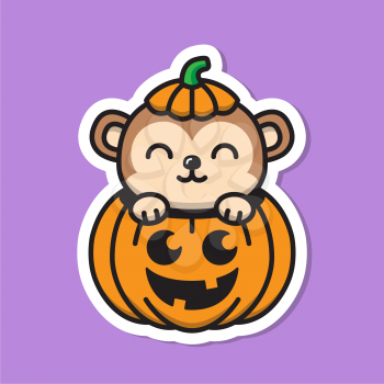 Vector illustration of a monkey inside of a pumpkin