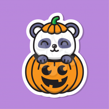 Vector illustration of a panda inside of a pumpkin