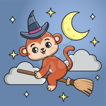 Vector illustration of a monkey on a broom