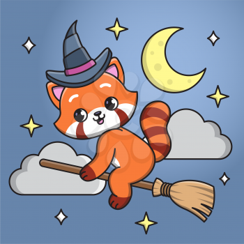 Vector illustration of a raccoon on a broom