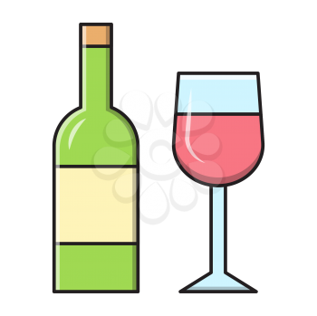 Royalty-Free Clipart Image of a Wine Glass and Bottle