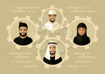 smile arab people group, saudi business team, team work concept
