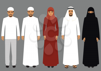 set of flat muslim people, vector arab person, saudi characters