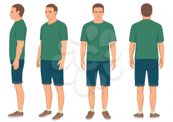  fashion man isolated, front, back and side view, vector illustration