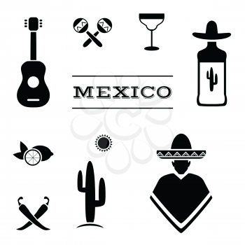 mexico background, vector mexican icons, cactus, tequila illustration