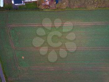a drone shot of a large crop farm field