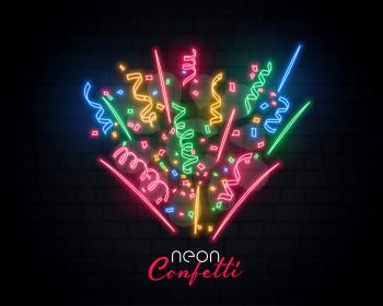 bursting celebration confetti neon background