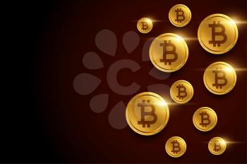 golden bitcoins background with text space