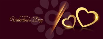 happy valentines day golden hearts banner design