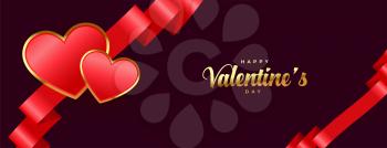 happy valentines day premium banner with ribbon and hearts