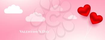 hearts balloon with clouds romantic valentines day banner design