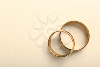 Beautiful wedding rings on light background�