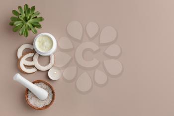 Beautiful spa composition on color background�