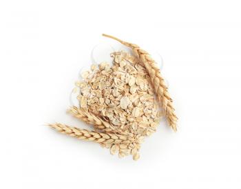 Heap of raw oatmeal on white background�