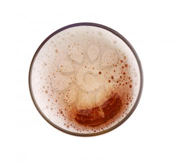 Glass of fresh beer on white background, top view�