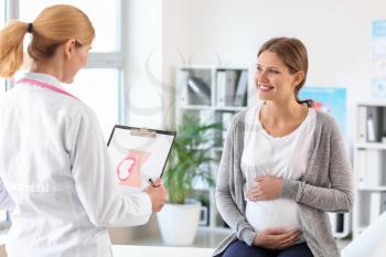 Young pregnant woman visiting her gynecologist in clinic�