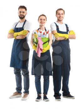 Cleaning service workers on white background�