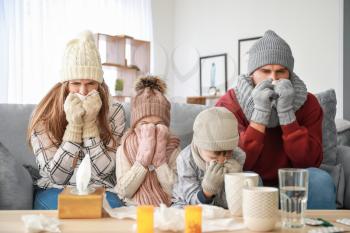 Family ill with flu at home�