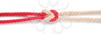 Ropes with knot on white background�