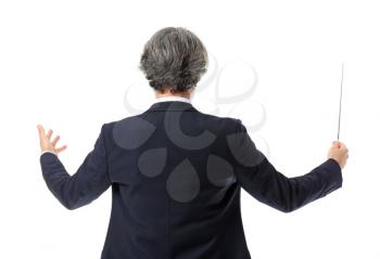Senior male conductor on white background�