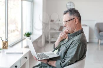 Mature man using laptop at home�
