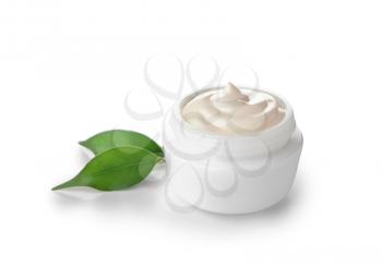 Jar with body cream on white background�