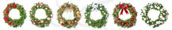Set of beautiful Christmas wreaths on white background�
