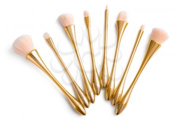 Set of makeup brushes on white background�