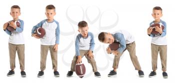 Set of little boy with rugby ball on white background�