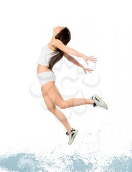 Royalty Free Photo of a Woman Jumping Over Water