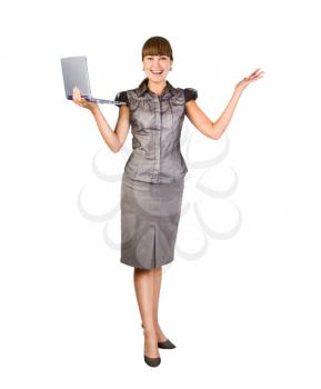 Royalty Free Photo of a Young Woman Holding a Laptop