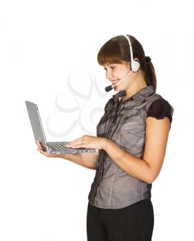 Royalty Free Photo of a Woman With a Headset and Laptop