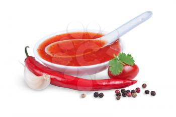 red hot chilli sauce  isolated on a white background