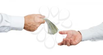 Hands and money isolated on white background 